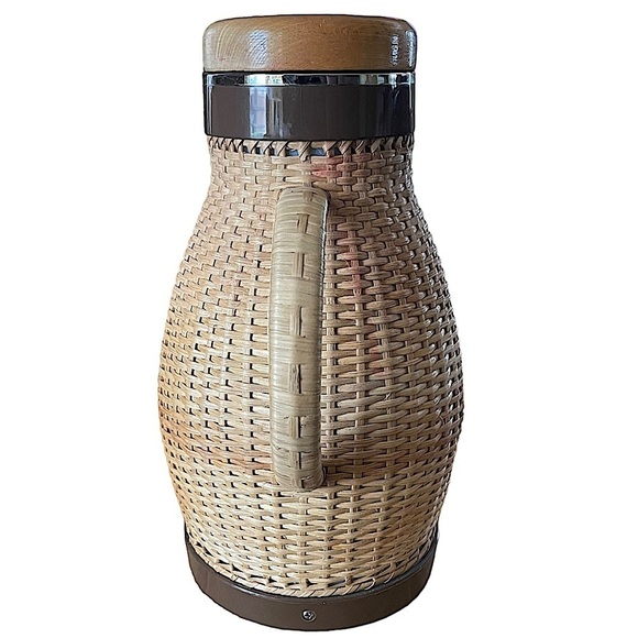 MCM Vintage Corning Designs Wicker Wrapped Thermal Carafe Coffee Thermos - Picture 4 of 9
